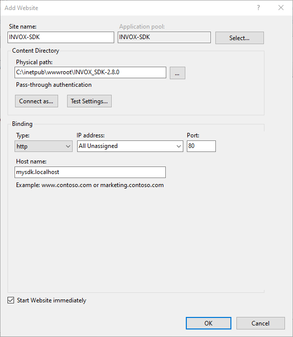 Create site bindings